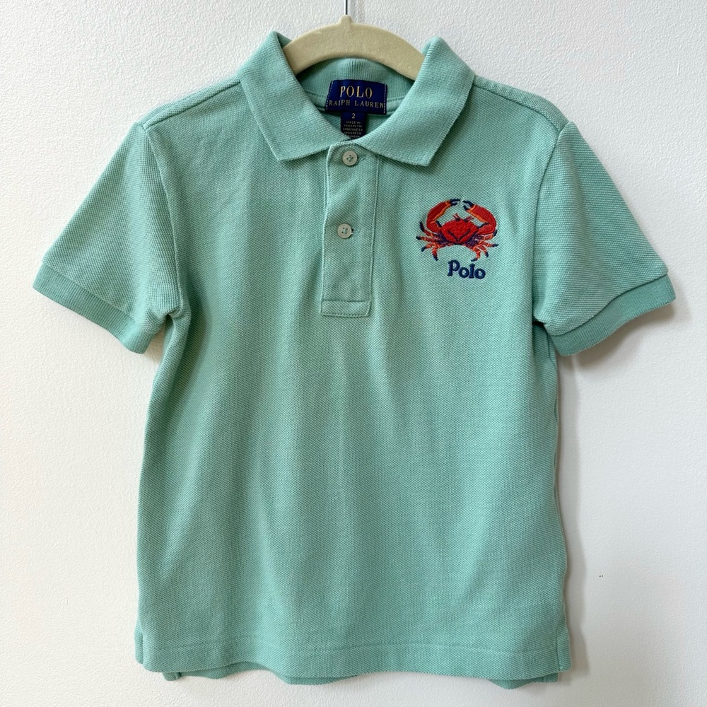 Ralph Lauren Kids Crab Embroidered Cotton Mesh Polo Shirt Celadon Green 2 Boys